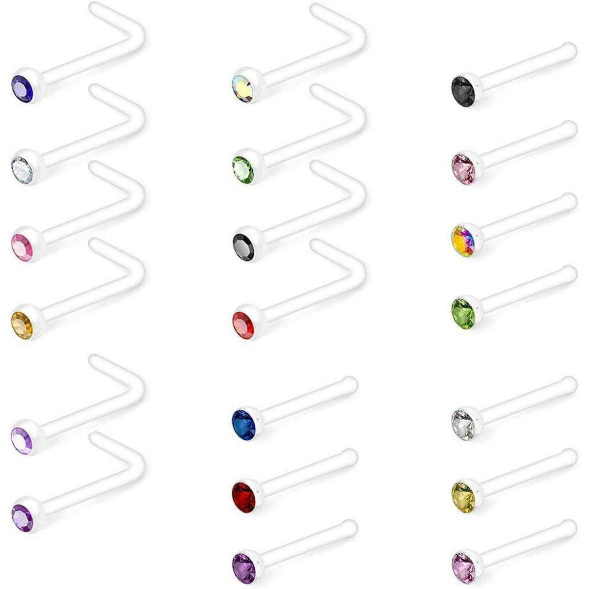Nasenpiercing Retainer 20 Stück Bioflex Kunststoff mit Stein 2mm