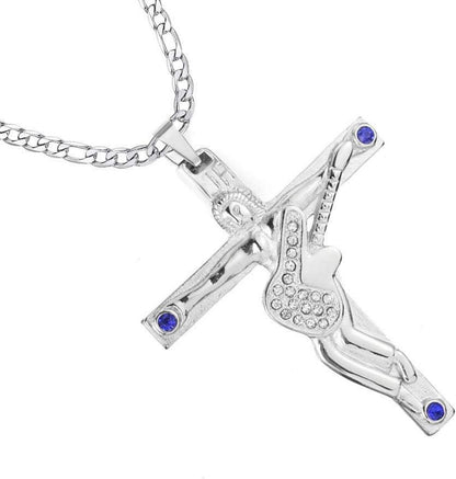 Johnny Hallyday Kreuz Anhänger Halskette Silber Metall Rocker Signature