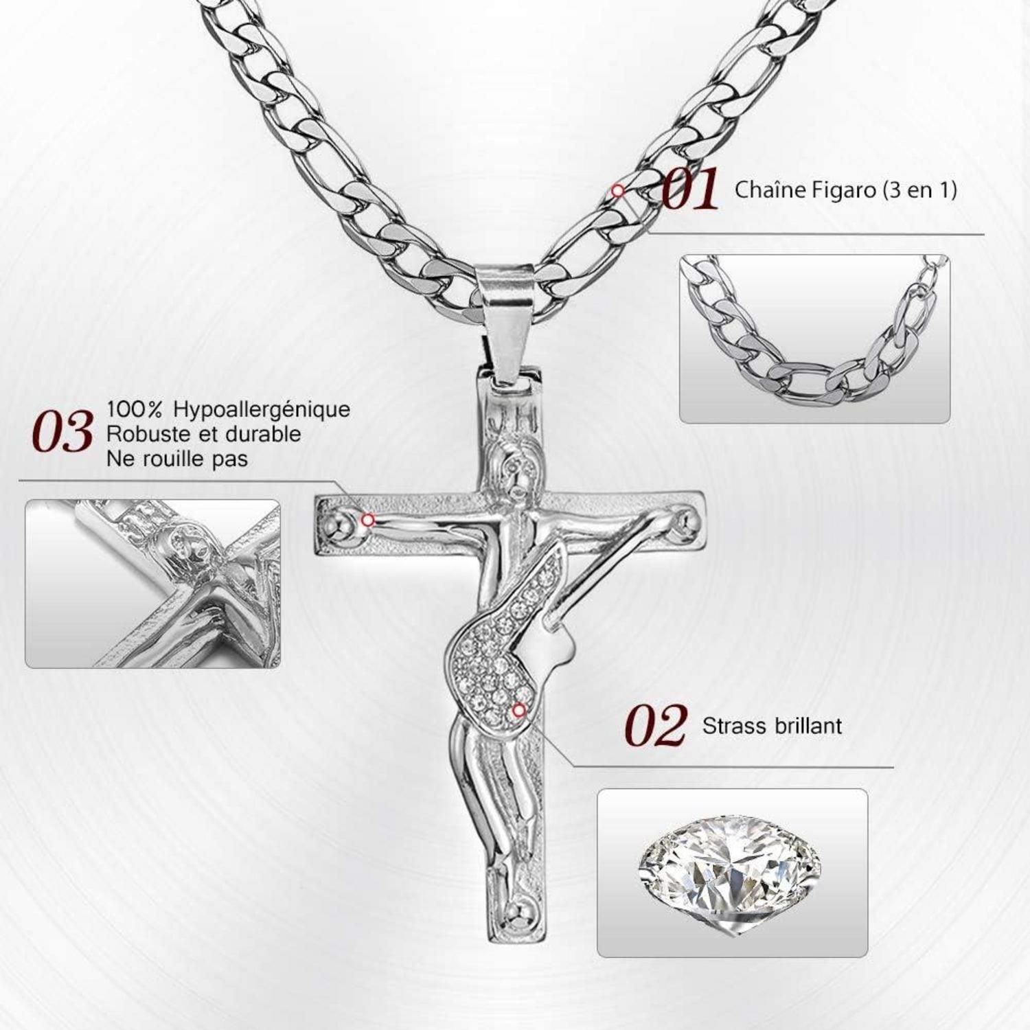 Kreuz Johnny Hallyday Anhänger Halskette 925 Silber Rocker Signature