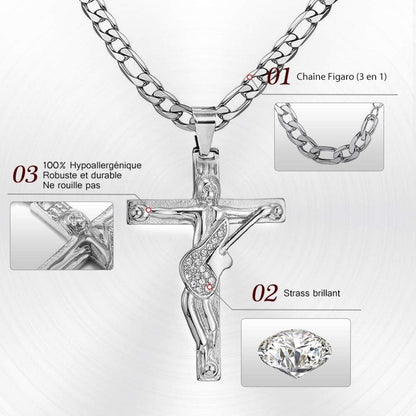 Kreuz Johnny Hallyday Anhänger Halskette 925 Silber Rocker Signature