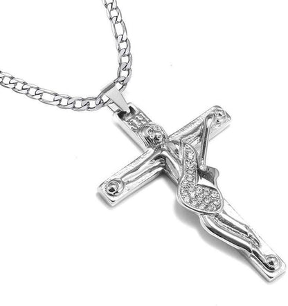 Kreuz Johnny Hallyday Anhänger Halskette Gitarre Rocker Silber