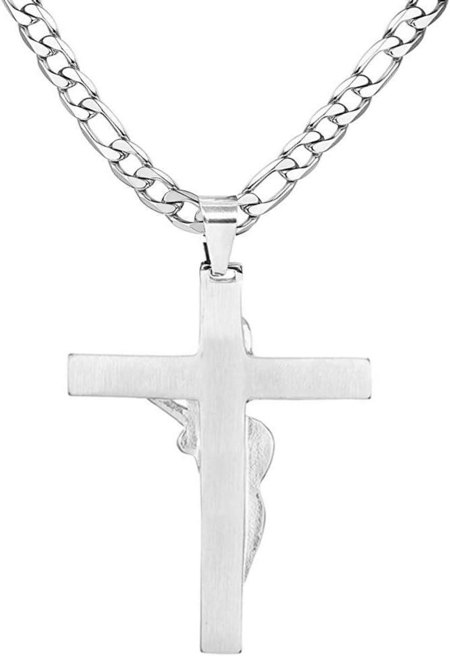AFSTALR Johnny Hallyday Kreuz Anhänger Halskette Silber 60cm