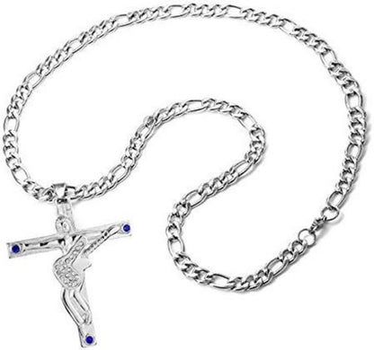 Johnny Hallyday Kreuz Anhänger Halskette Gitarre Rocker Silber Metall