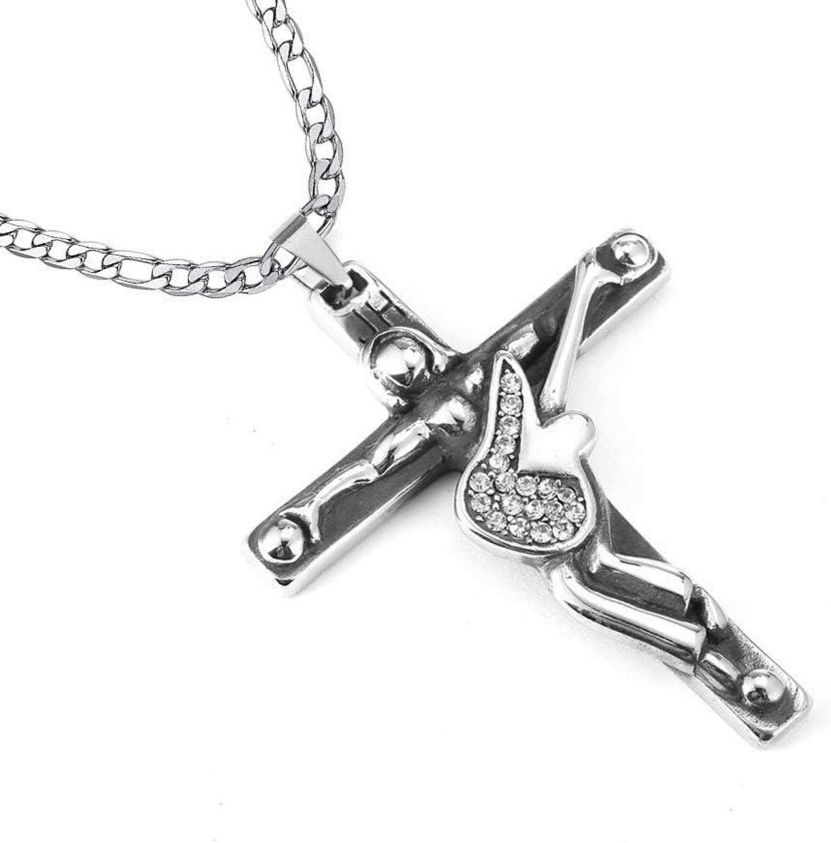 Kreuz Johnny Hallyday Anhänger Halskette Gitarre Rocker Signature