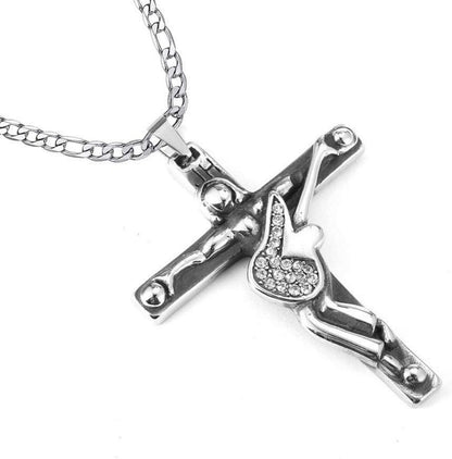 Kreuz Johnny Hallyday Anhänger Halskette Gitarre Rocker Signature