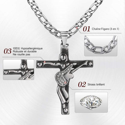 Kreuz Johnny Hallyday Anhänger Silber Titan Edelstahl