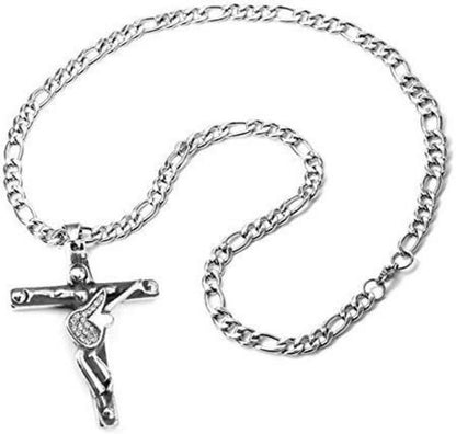 AFSTALR Johnny Hallyday Kreuz Anhänger Kette Silber Metall Damen Herren