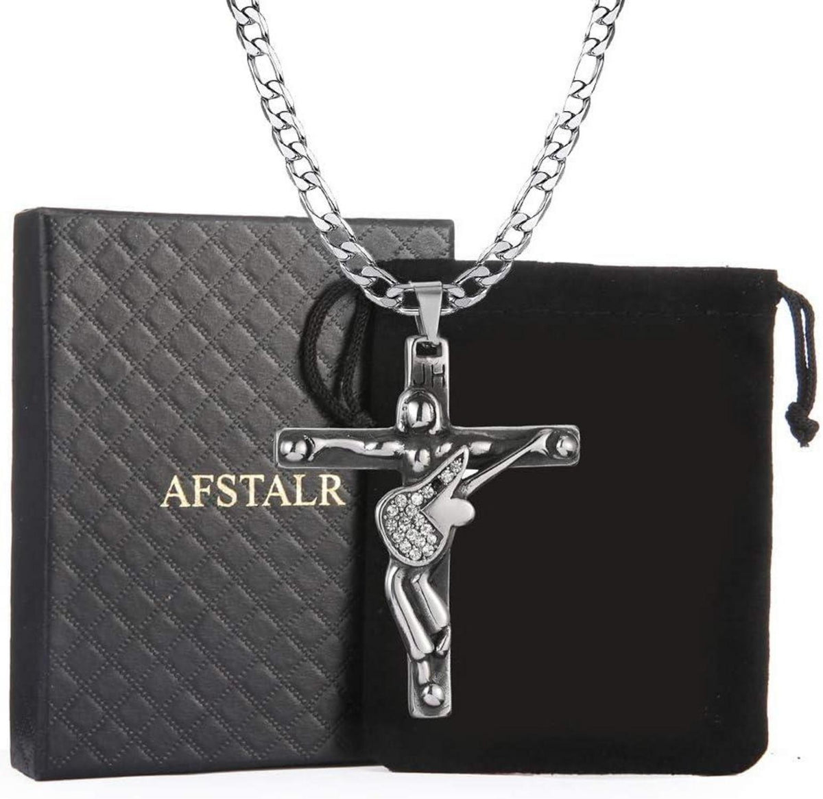 Johnny Hallyday Kreuz Anhänger Silberkette Gitarre Rocker Damen Herren