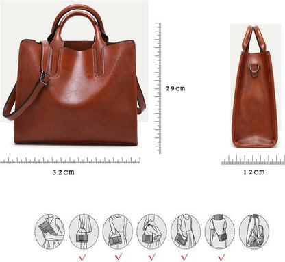 Damen PU-Leder Shopper Handtasche mit Schulterriemen