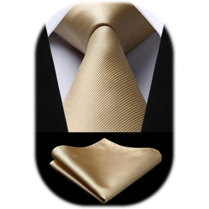 Krawatten-Set Herren mit Einstecktuch – Champagner, pflegeleicht