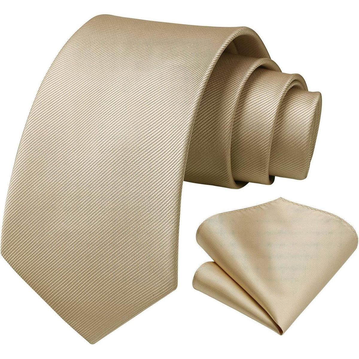 Krawatten-Set Herren mit Einstecktuch – Champagner, pflegeleicht