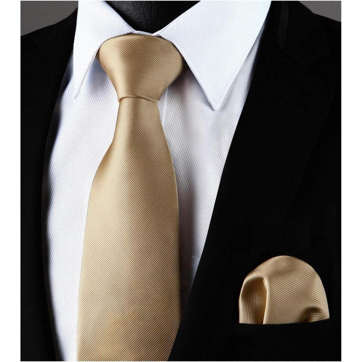 Krawatten-Set Herren mit Einstecktuch – Champagner, pflegeleicht