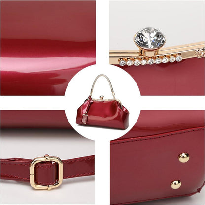 Damen Handtasche PU-Lackleder Henkeltasche Umhängetasche Burgund
