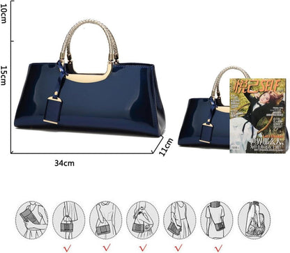 Damen Handtasche PU-Lackleder Henkeltasche Abendtasche Hochzeit Umhängetasche