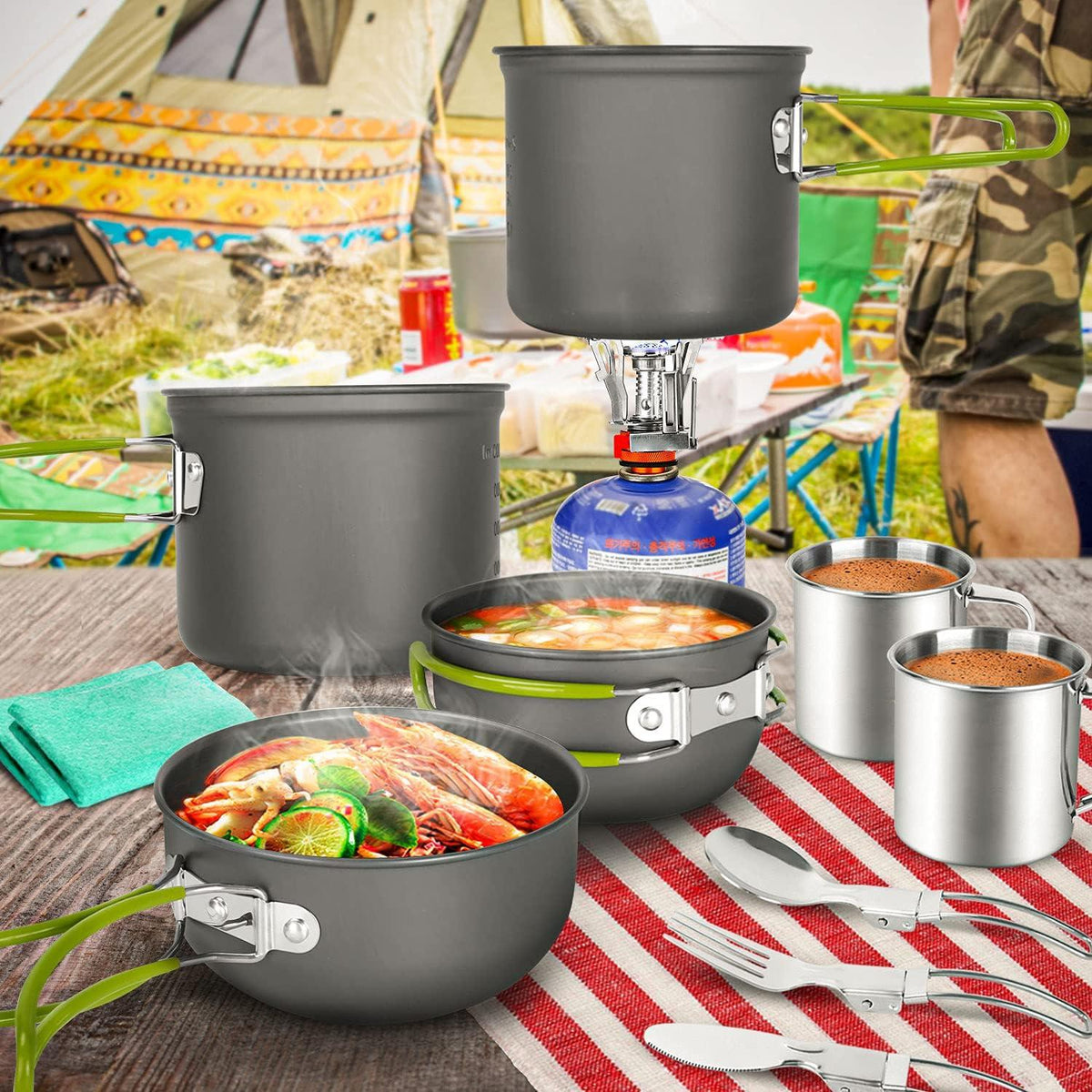 Camping Geschirr Set 16-teilig für 2 Personen Outdoor Kochgeschirr