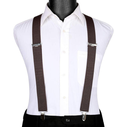 Herren Hosenträger X-Form mit 4 starken Metallclips, braun