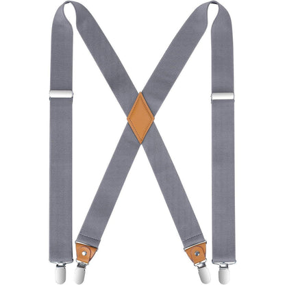 Herren Hosenträger X-Form mit 4 starken Metall-Clips, Grau
