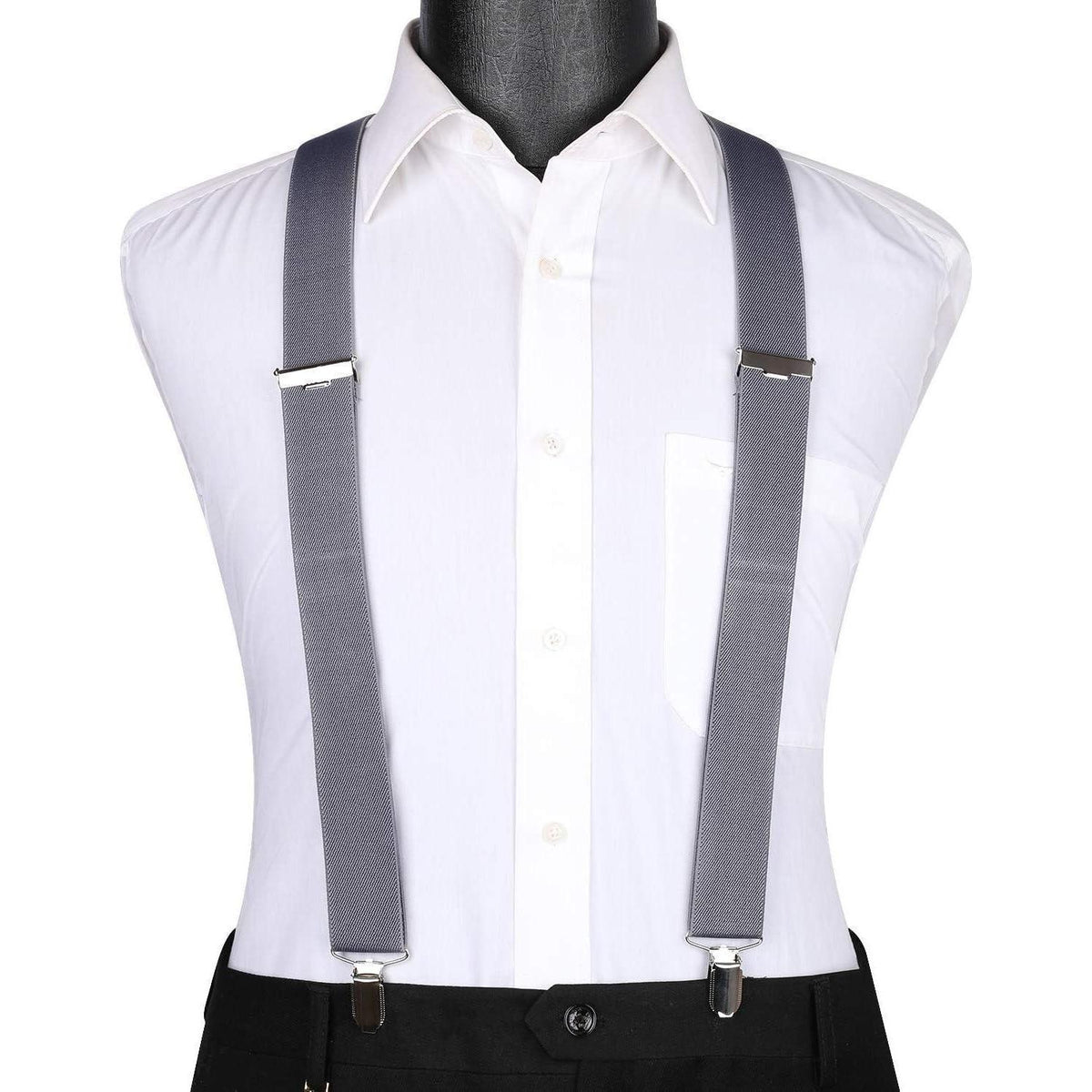 Herren Hosenträger X-Form mit 4 starken Metall-Clips, Grau