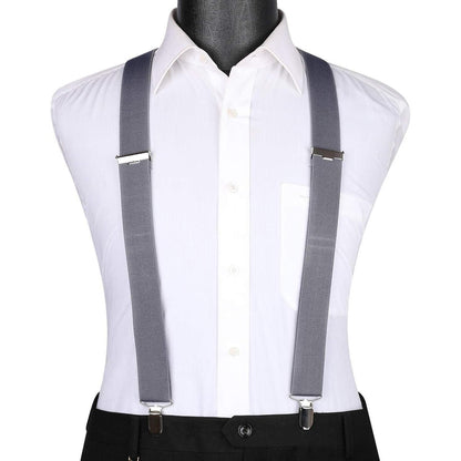 Herren Hosenträger X-Form mit 4 starken Metall-Clips, Grau