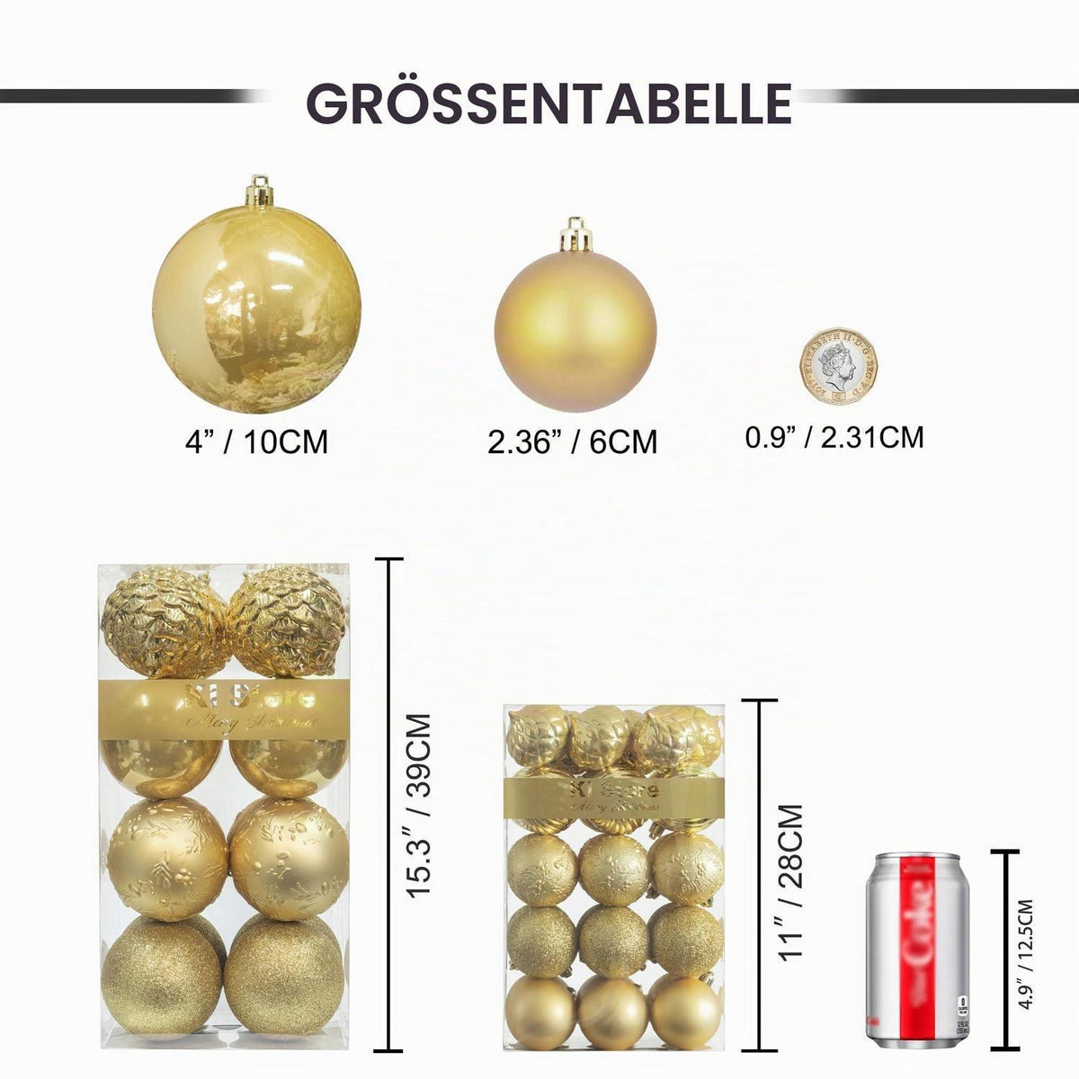 16 Goldene Weihnachtskugeln 10cm – Set für Weihnachtsbaum 2026