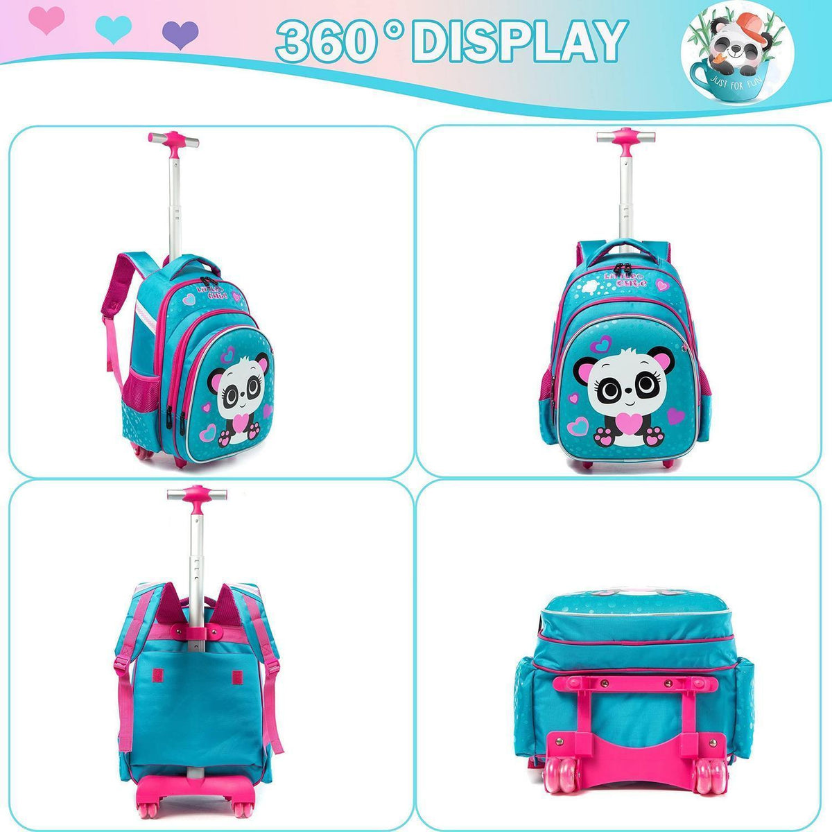 Kinder Rollrucksack mit Rädern – Blauer Panda Set