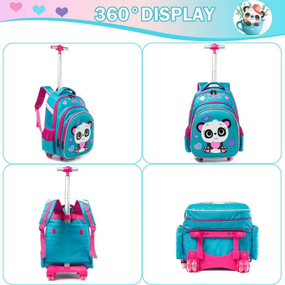 Kinder Rollrucksack mit Rädern – Blauer Panda Set