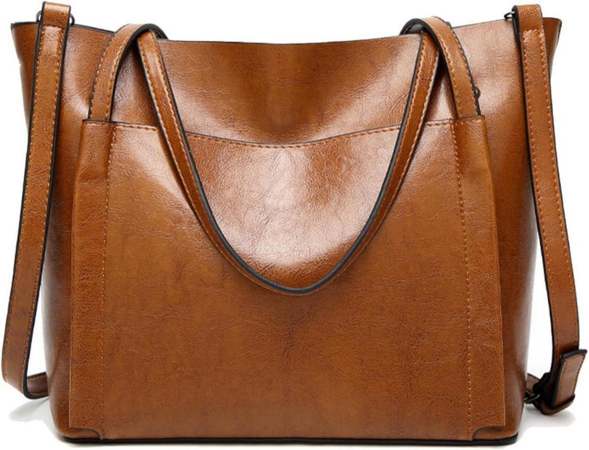 Damen Groß Shopper PU-Leder Schultertasche Umhängetasche Eimer