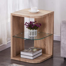 Runder Holz Beistelltisch mit Glasplatte in Hellbraun