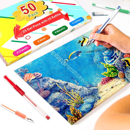 Lineon 50-teiliges Gelschreiber-Set | Bunte Gelstifte für Kinder und Erwachsene