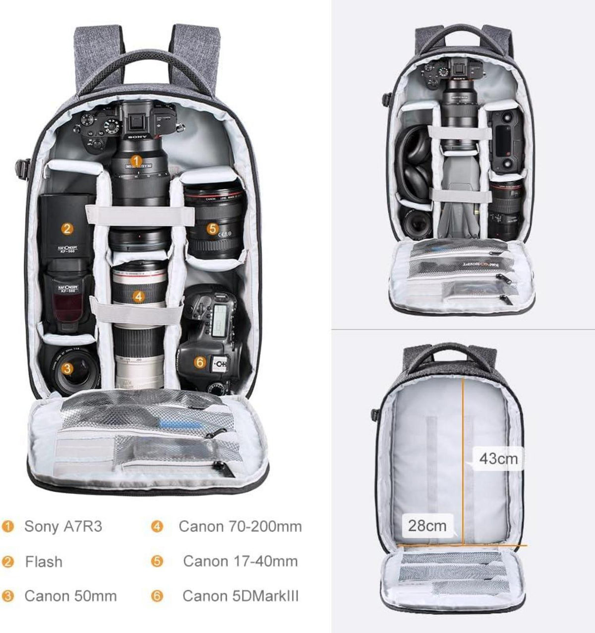 Kamerarucksack für DSLR Kameras, Fototasche mit