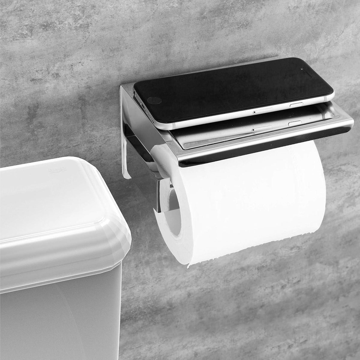 Toilettenpapierhalter mit Ablage, Edelstahl, selbstklebend