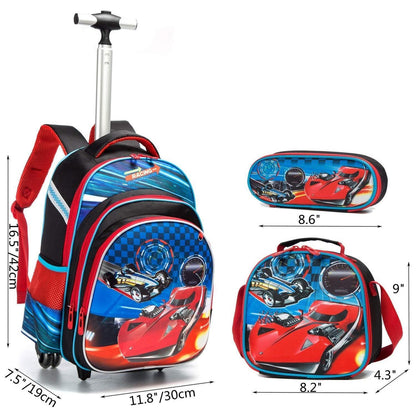 Mädchen Rollrucksack mit Rädern & Koffer Set – Rotes Auto