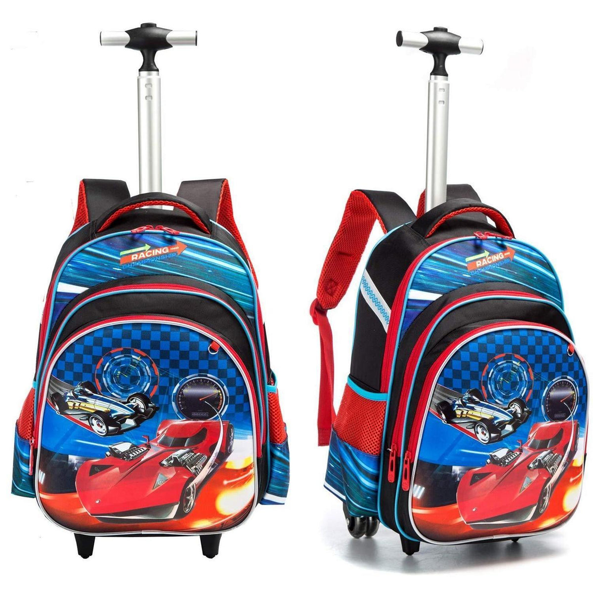 Mädchen Rollrucksack mit Rädern & Koffer Set – Rotes Auto