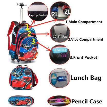 Mädchen Rollrucksack mit Rädern & Koffer Set – Rotes Auto
