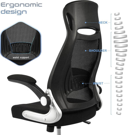 Ergonomischer Bürostuhl mit Lendenwirbelstütze und Kopfstütze, Schwarz
