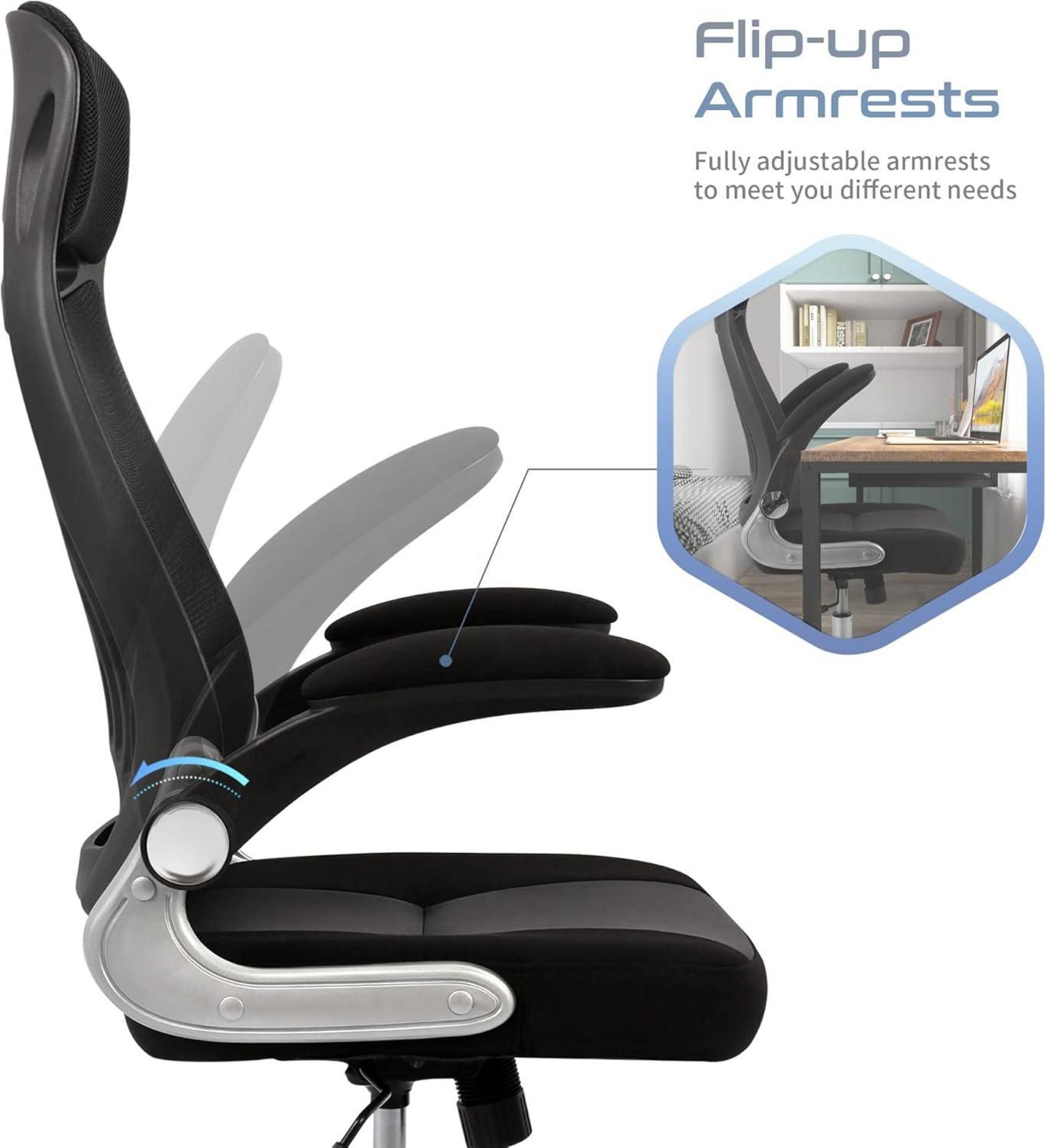 Ergonomischer Bürostuhl mit Lendenwirbelstütze und Kopfstütze, Schwarz