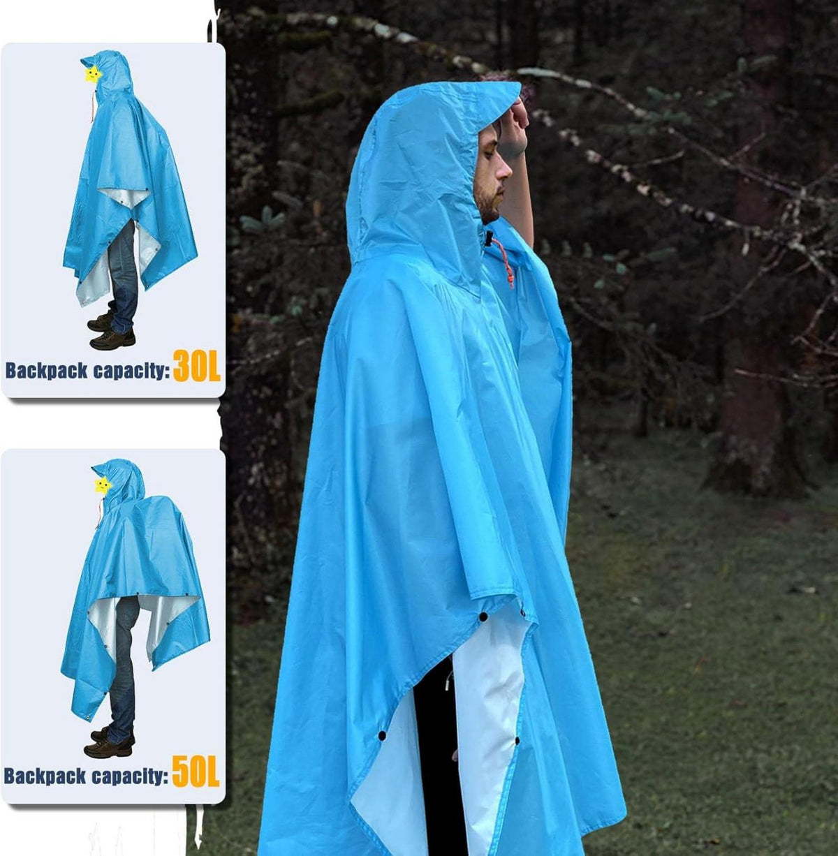 Leichter Wasserdichter Regenponcho Ripstop Atmungsaktiv Blau Outdoor