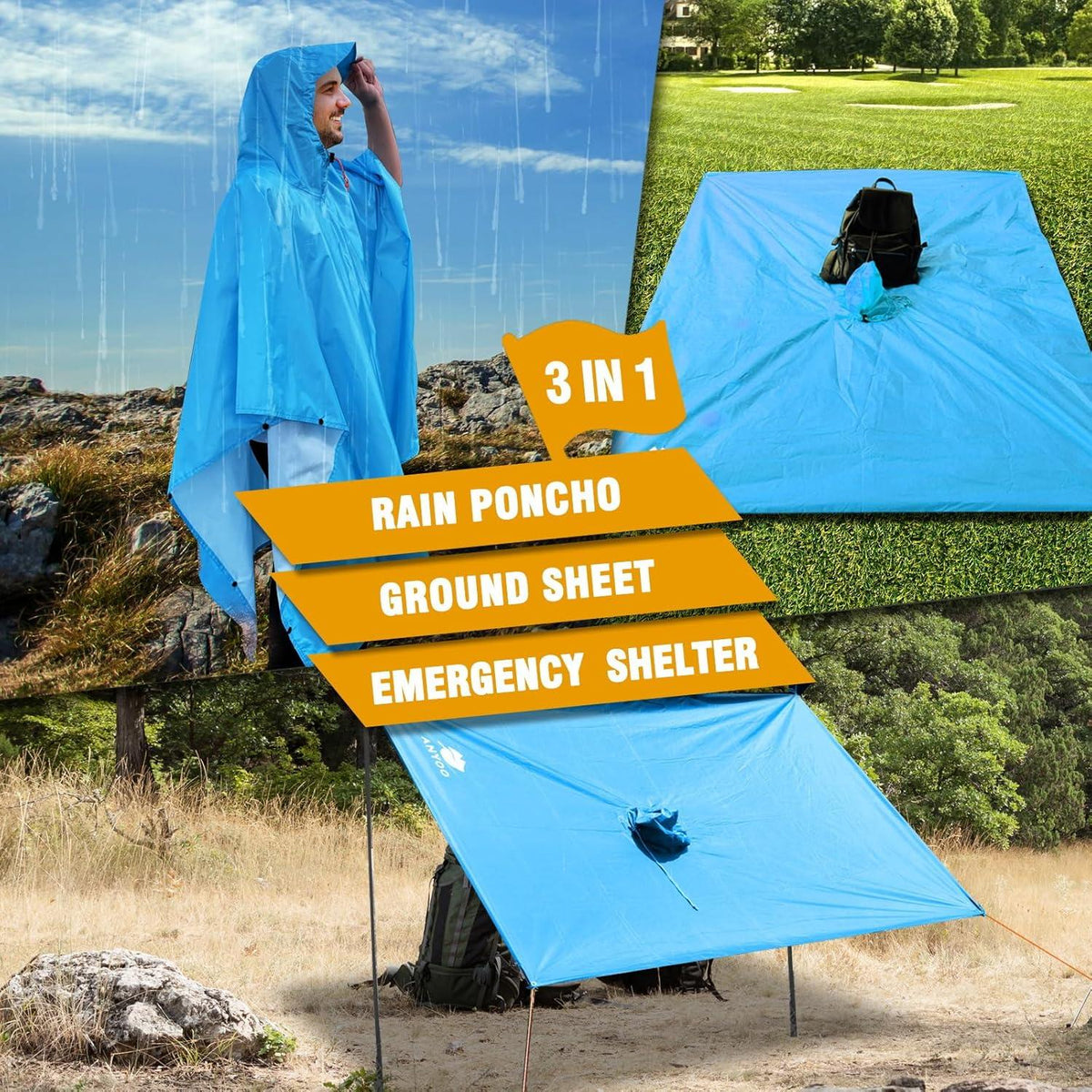 Leichter Wasserdichter Regenponcho Ripstop Atmungsaktiv Faltbar Blau