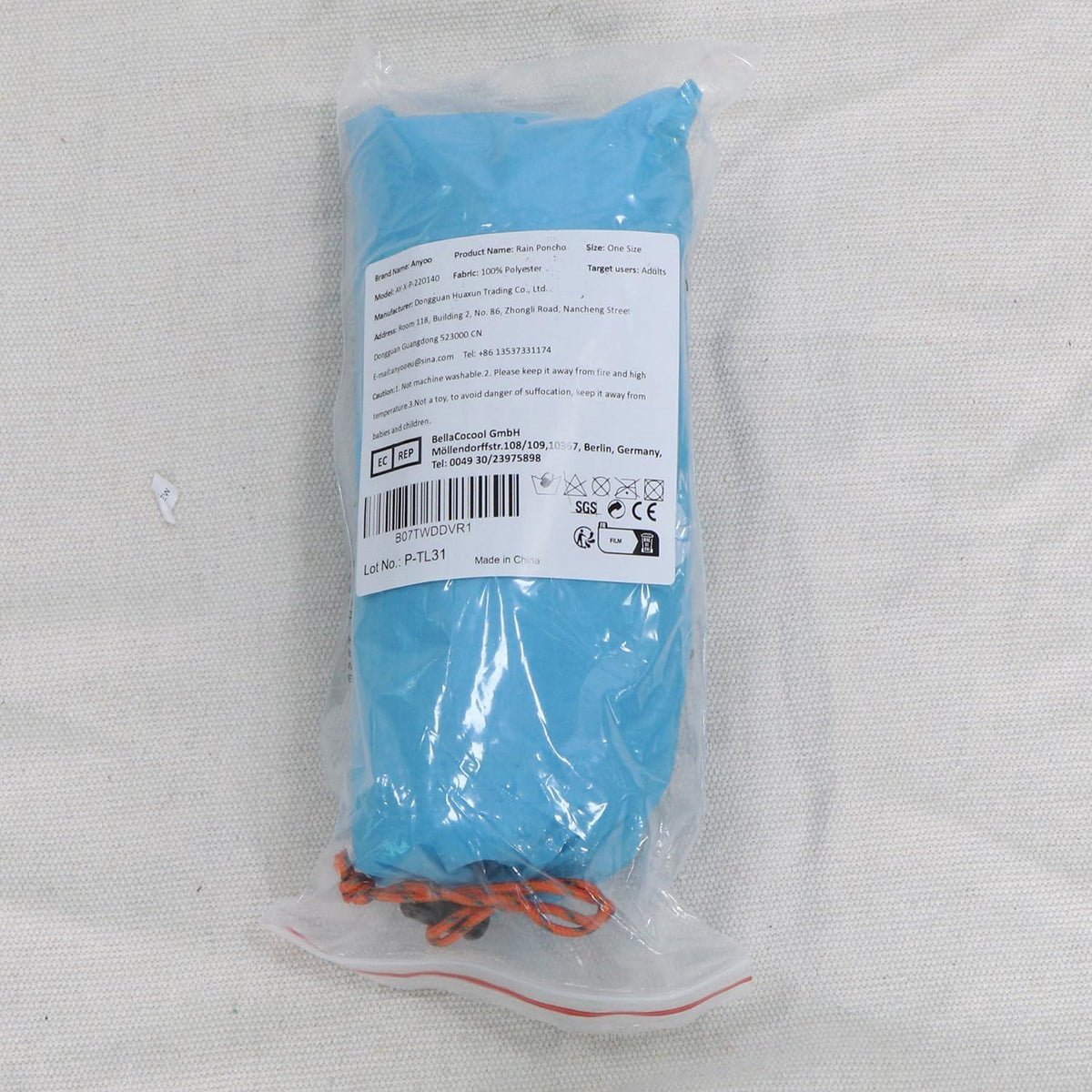 Leichter Wasserdichter Regenponcho mit Kapuze Ripstop Blau