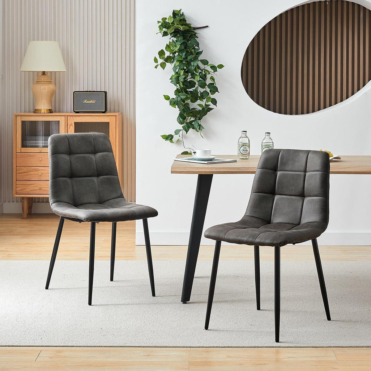 Gepolsterte Esszimmerstühle Grau 2er Set in Lederoptik