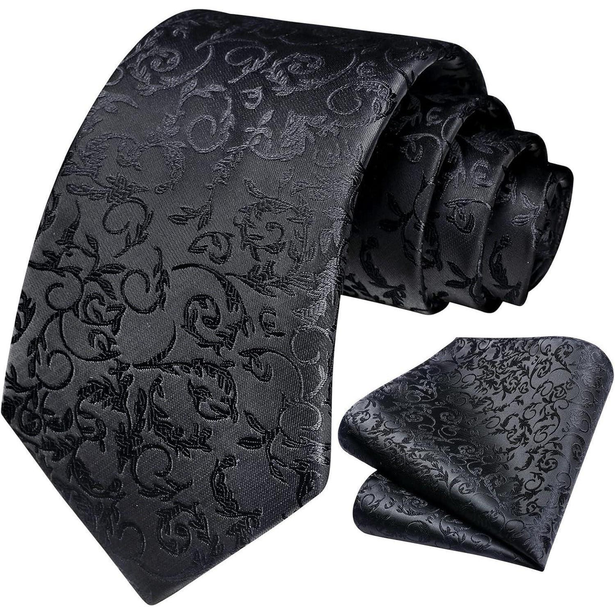 Herren Krawatten Set Paisley mit Einstecktuch – Schwarz