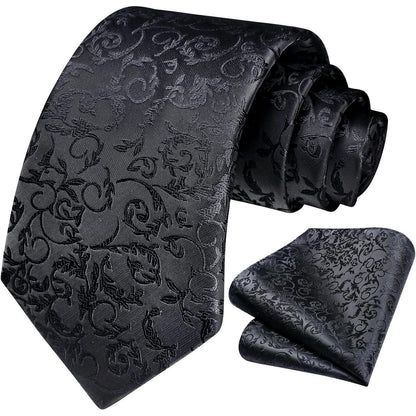 Herren Krawatten Set Paisley mit Einstecktuch – Schwarz