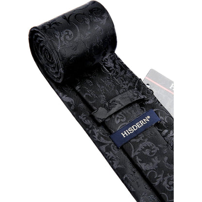 Herren Krawatten Set Paisley mit Einstecktuch – Schwarz