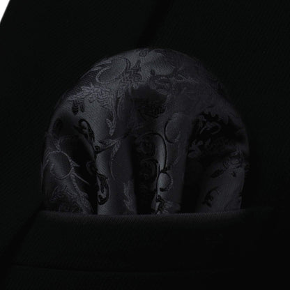 Herren Krawatten Set Paisley mit Einstecktuch – Schwarz