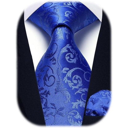 Krawatten-Set Paisley mit Einstecktuch, Königsblau