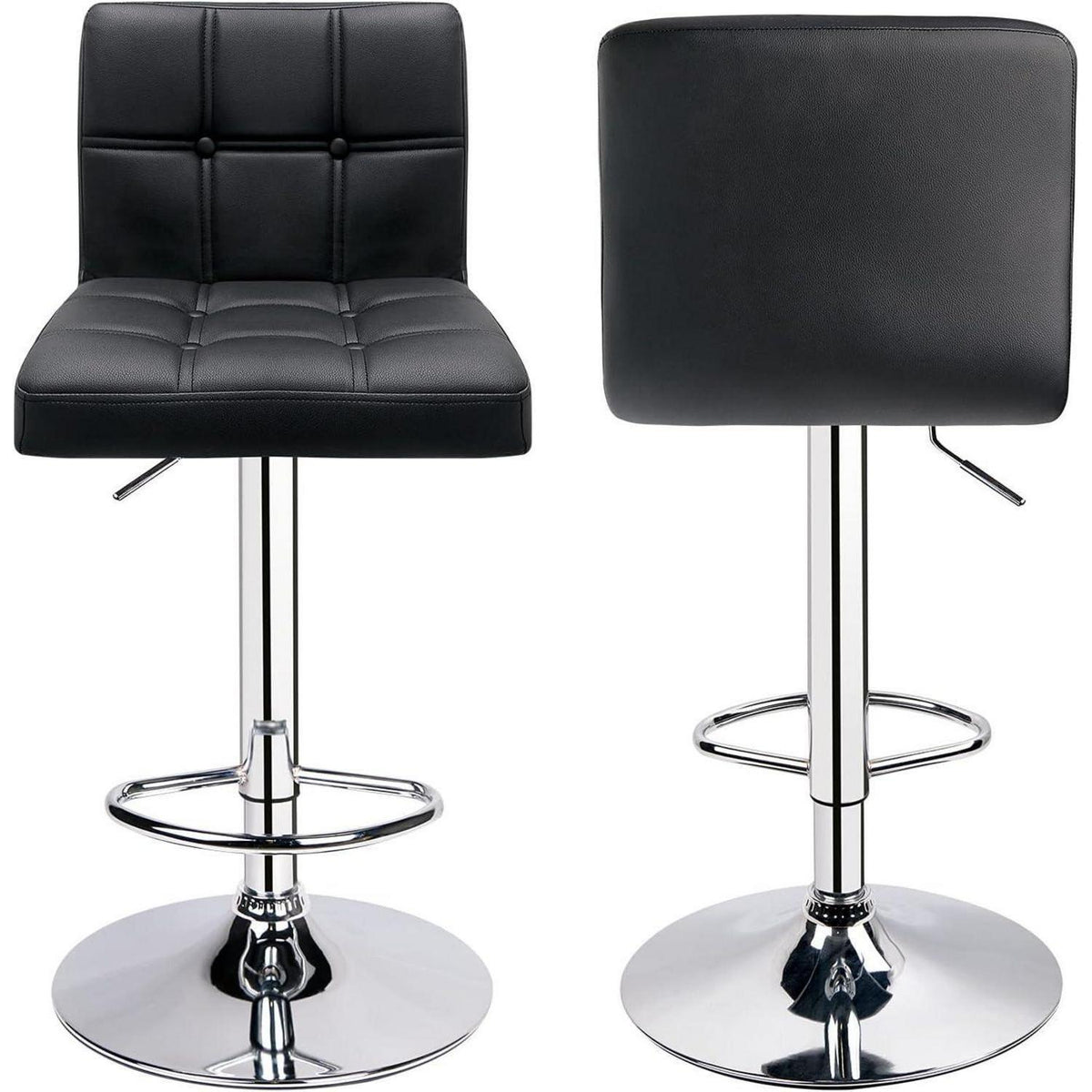 Barhocker-Set (2x) höhenverstellbar, Schwarz in Lederoptik