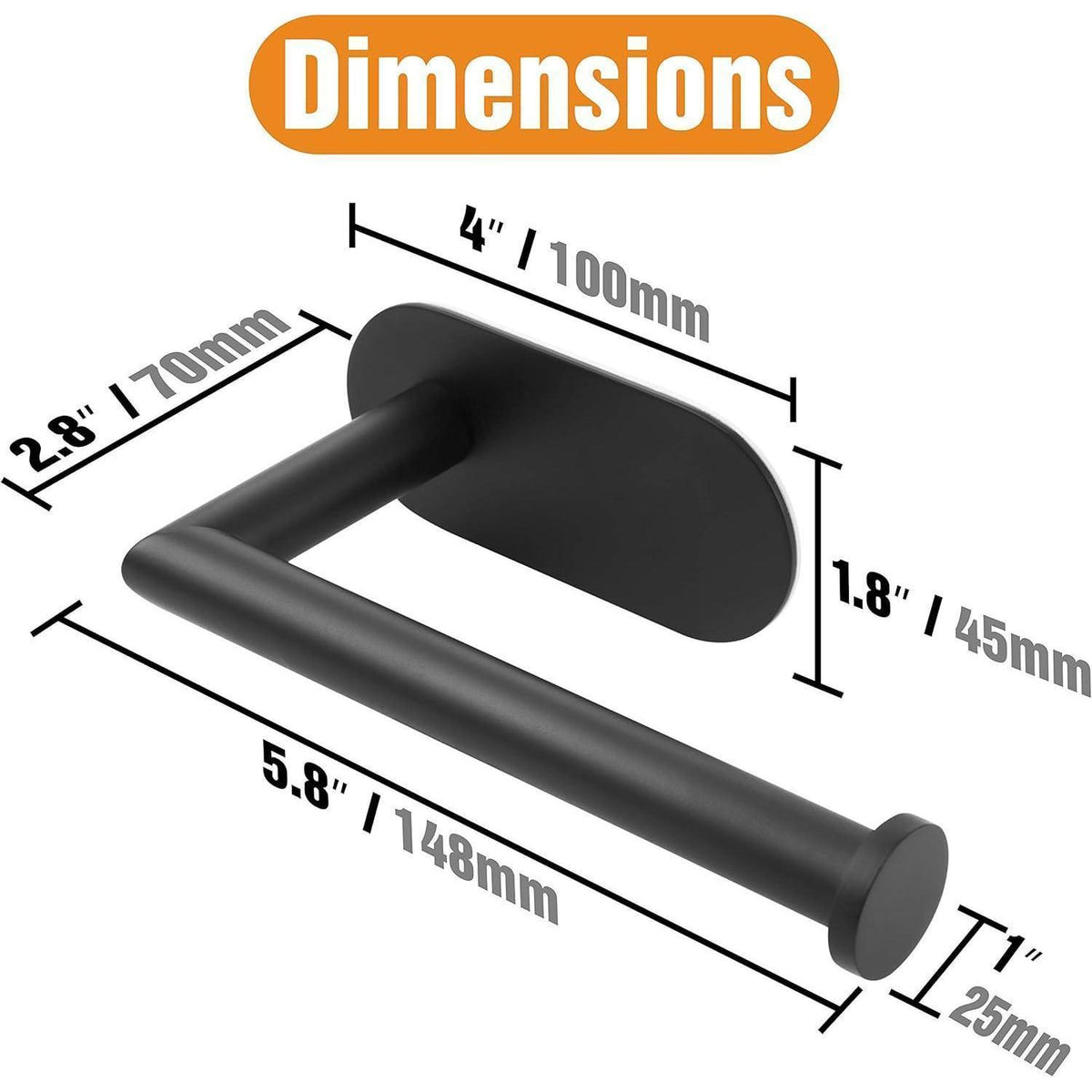 Toilettenpapierhalter ohne Bohren, matt schwarz, Edelstahl