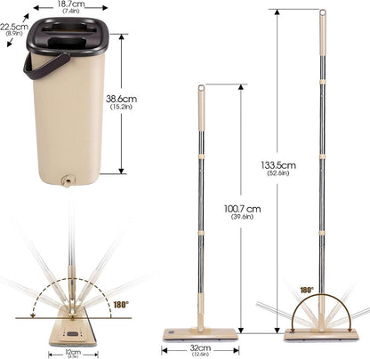 Bodenwischer Set mit Eimer 2 in 1, Flachmopp Wischer mit 6