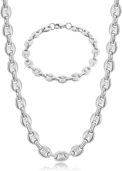 Edelstahl Kaffeebohne Hip Hop Halskette Armband Set Silber Gold