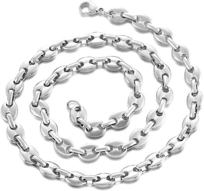 Hochglanzpolierte Edelstahl Kaffeebohne Halskette 6/9/11mm Silber